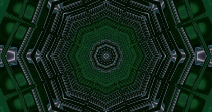 Dynamic tunnel visual loop with green lights creating a seamless and immersive experience