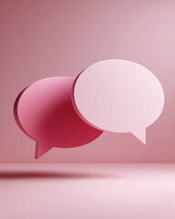 Fototapeta premium Photography masterclass, hyper-minimal editorial scene featuring two soft-edged matte speech bubbles floating in a blush-pink space, one layered slightly behind the other to sugges