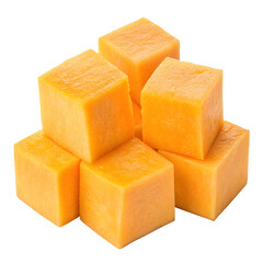 Fresh Yellow Pumpkin Cubes, Isolated on Transparent Background
