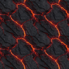 Lava Magma Seamless Pattern with Glowing Cracks