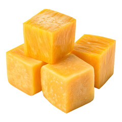 Fresh Yellow Pumpkin Cubes, Isolated on Transparent Background
