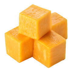 Fresh Yellow Pumpkin Cubes, Isolated on Transparent Background