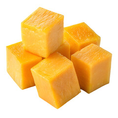 Fresh Yellow Pumpkin Cubes, Isolated on Transparent Background