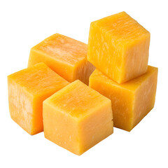 Fresh Yellow Pumpkin Cubes, Isolated on Transparent Background