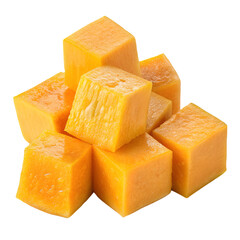 Fresh Yellow Pumpkin Cubes, Isolated on Transparent Background