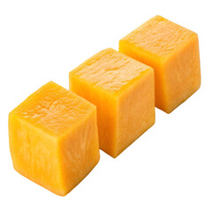 Fresh Yellow Pumpkin Cubes, Isolated on Transparent Background