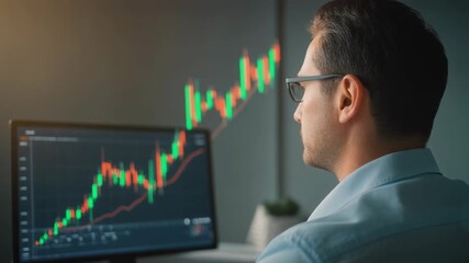 Stock Market Analysis Man Watching Financial Chart on Computer Screen - Powered by Adobe