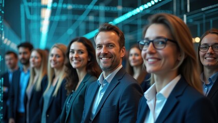 Diverse business team in a modern office, symbolizing teamwork, leadership, and a strong professional network. Perfect for themes of success & innovation.
