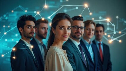 Diverse business team in a modern office, symbolizing teamwork, leadership, and a strong professional network. Perfect for themes of success & innovation.