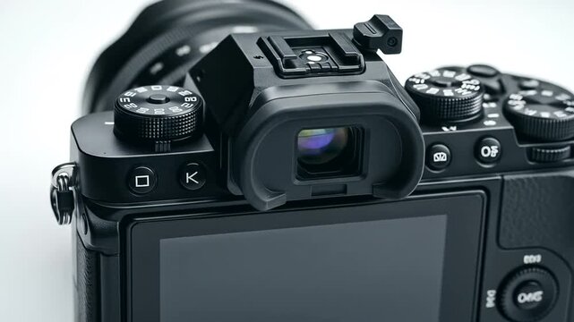 Close-up view of a modern camera showcasing its controls and lens, ideal for photography enthusiasts