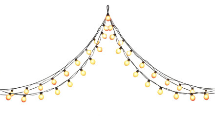 Christmas garland isolated on transparent background. Glowing yellow light bulbs with sparkles. Xmas, New Year, transparent background, cutout