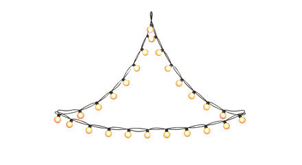 Christmas garland isolated on transparent background. Glowing yellow light bulbs with sparkles. Xmas, New Year, transparent background, cutout