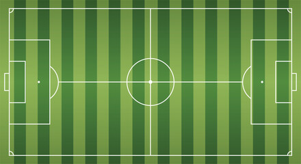 Top view of a green striped soccer field with white lines and goals football field sport © designartwork28