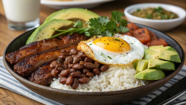 Vibrant bandeja paisa platter showcasing a traditional Colombian feast with fresh ingredients and rich flavors