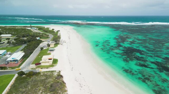 Aerial view of Lancelin coastline and town, Western Australia