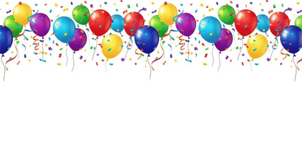 celebration party PNG,  border with colorful flying balloons and confetti on transparent background.