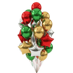 Christmas balloons isolated on white transparent background, PNG, bunch of balloons, colorful balloons