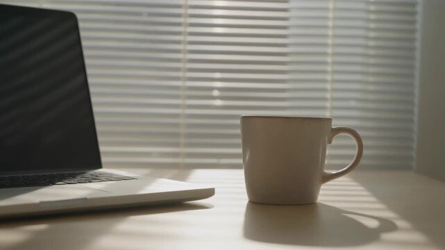 Laptop Coffee Workplace Home Office, Morning Light, Productivity