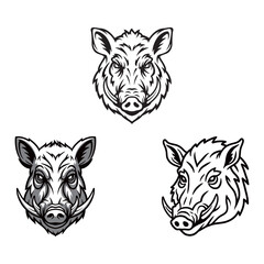 Black and white vector illustration of a wild boar head with detailed outline and strong expression. Perfect for logo design, tattoo art, mascot emblem, hunting club insignia, or wildlife illustration