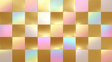 A Subtle Composition of Iridescent Gold Metallic Checker Pattern with Glossy Bevels and Soft Pink Hues Setting a Luxurious Ambiance