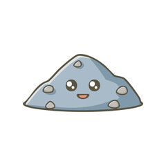 A cute cartoon illustration of a pile of sand with a smiling face
