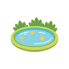 A tranquil pond with water and leaves in a park setting. The water in the pond reflecting the sunlight, creating a shimmering effect, and the leaves adding a touch of nature's beauty