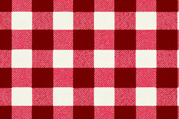 Vivid Red and White Checkered Tartan Plaid Fabric Backdrop on a Crisp White Background Perfect for Textiles and Design Projects