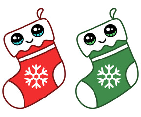 Christmas stockings colorful holiday ornaments. Hanging children clothing decoration elements