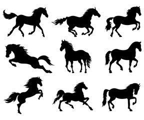 horse galloping running jumping animal silhouette collection