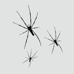 Black spider silhouettes on a light background. Perfect for Halloween, horror art, spooky designs, posters, t-shirts, and vector illustrations. Clean, bold, and creepy insect graphic.