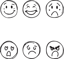 Hand drawn face smile icon line people face emotions set in doodle 

