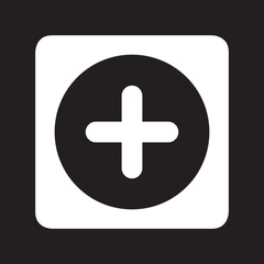 Add icon vector. Plus icon logo design. Medical cross symbol in square isolated on black background