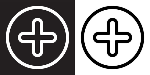 Add icon vector. Plus sign symbol in trendy flat style. Medical cross vector icon illustration isolated on black and white background