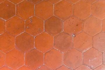 Old Terracotta Hexagonal Floor Tiles – Rustic Clay Tile Texture Background