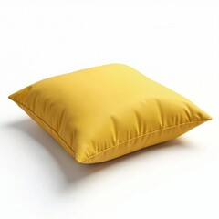 Soft yellow cushion rests on clean white background. This plush pillow offers comfort and style for home decor. Versatile accent piece for any room.