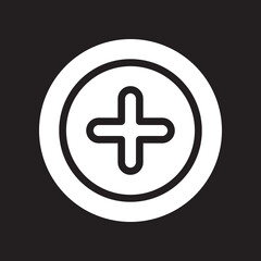 Add icon vector. Plus icon logo design. Medical cross symbol in circle isolated on black background