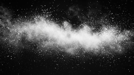 Abstract image of white powder exploding against black background, resembling a starry night sky or a distant galaxy