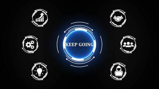 Keep Going Concept. Futuristic holographic advanced HUD circle platform Business, Technology concept.glowing neon keep going project concept animation .4k video animated.