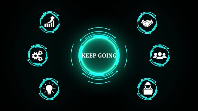 Keep Going Concept. Futuristic holographic advanced HUD circle platform Business, Technology concept.glowing neon keep going project concept animation .4k video animated.