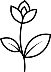 Minimal Line Art Flower with Three Petals and Two Leaves © shahadat