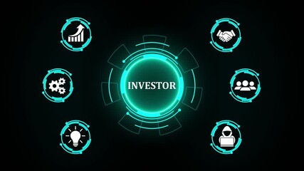 Investor Concept. Futuristic holographic advanced HUD circle platform Business, Technology concept.4k technology video animation.