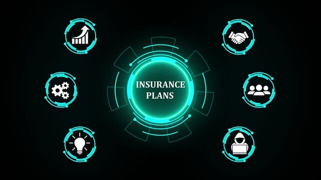 Insurance Plans Concept. futuristic holographic advanced HUD circle platform Business, Technology concept. Business, technology, internet and network concept. Digital technology background.