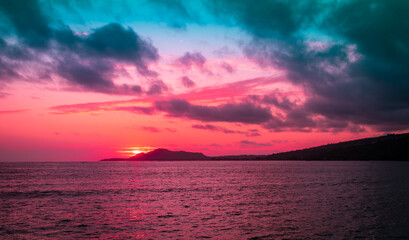 Tropical Paradise Sunset over Portlock Beach in Hawaii Kai, Hawaii, Oahu, USA