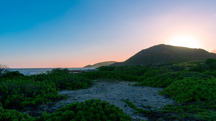 Sunset on the Kaiwi Coast Hiking Trail near Sandy Beach in Oahu, Hawaii, USA