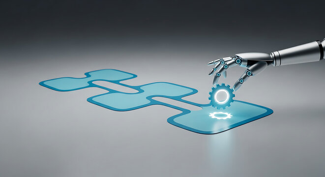 Robotic Hand Integrating Gear Icon into Digital Workflow for Automation