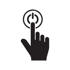 Hand Pressing Power Button Icon – Touch Start Symbol for Technology, App, and Interface Design.