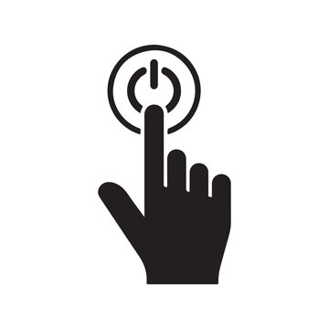 Hand Pressing Power Button Icon &ndash; Touch Start Symbol for Technology, App, and Interface Design.