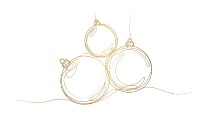 Golden artistic sketch of Christmas bulbs rings isolated on transparent background