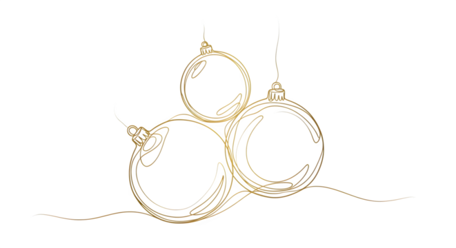 Golden artistic sketch of Christmas bulbs rings isolated on transparent background