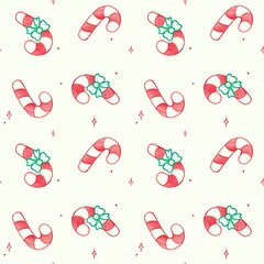 Seamless Pattern Candy Cane on white beige background, Christmas ND New Year, great for wrapping, greeting cards, textile design, fabrics